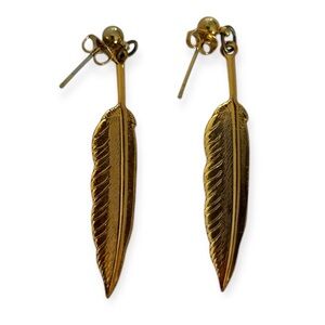 Vintage 80’s Gold Tone Feather Drop Earrings